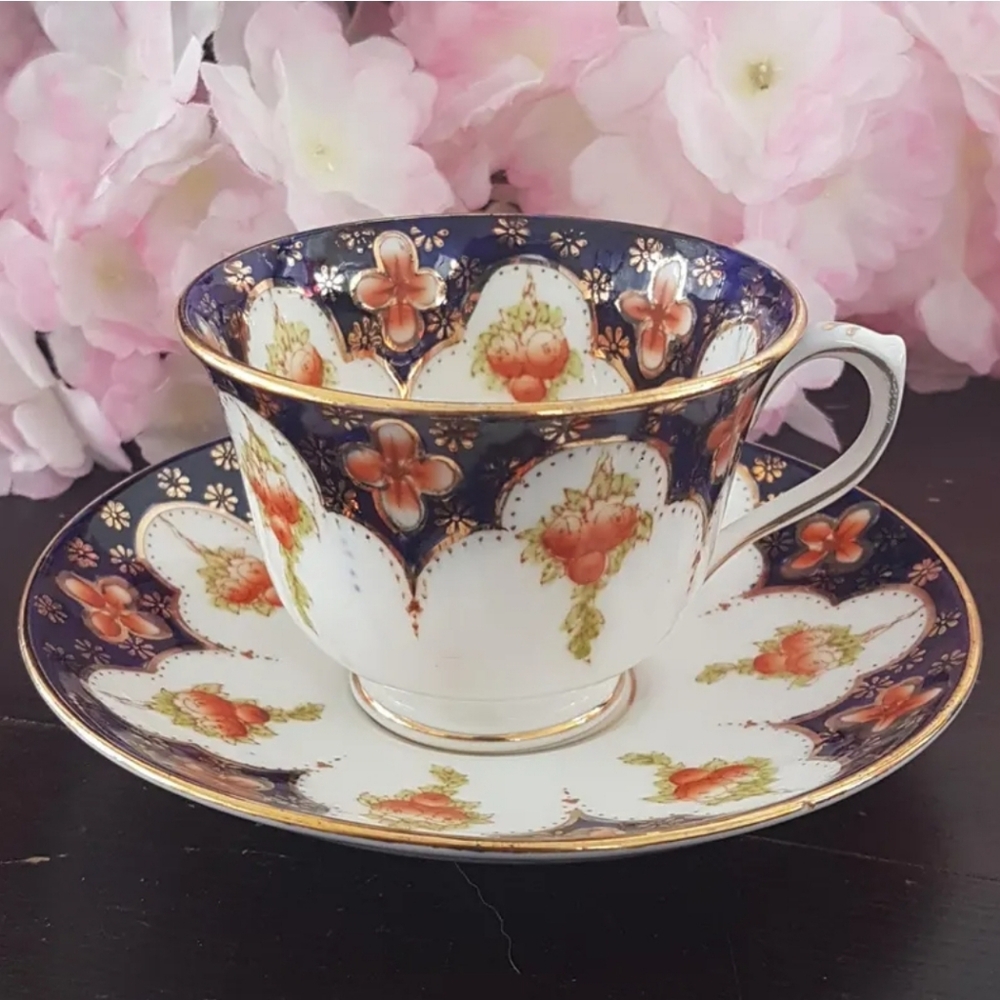 Antique Royal Albert Crown China Imari Teacup Saucer Set 4692, 2 Available